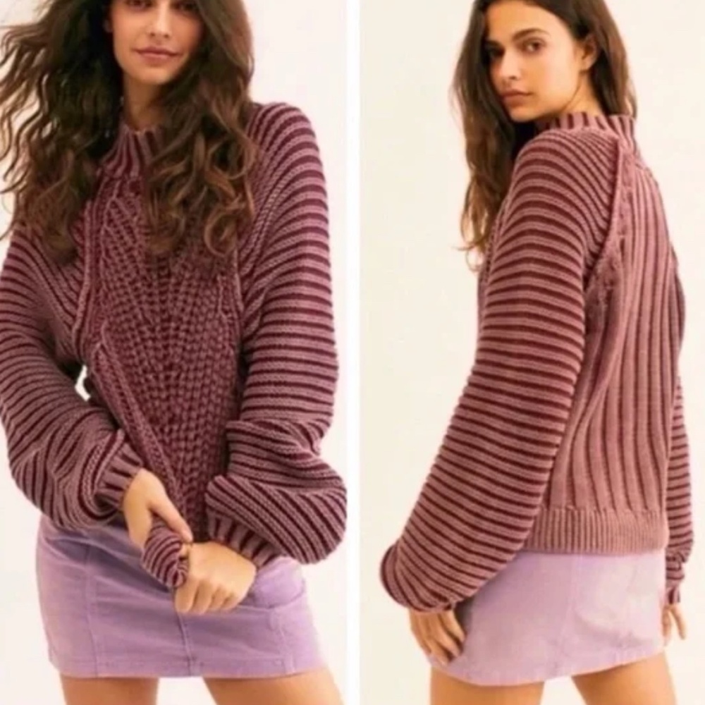 Free People Sweetheart Mock Neck Sweater Wine Burgundy Size XL